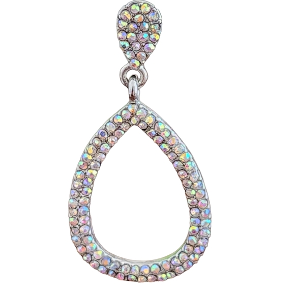Silver Color Gorgeous Retro Teardrop Crystal AB Rhinestone Detail Dangle Earring - Picture 2 of 2